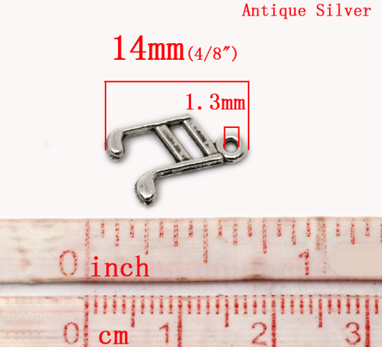 亜鉛合金 チャームペンダント 音符 銀古美 14.0mm x 10.0mm、 100 PCs  の画像