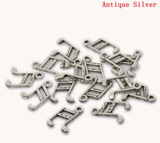 亜鉛合金 チャームペンダント 音符 銀古美 14.0mm x 10.0mm、 100 PCs  の画像