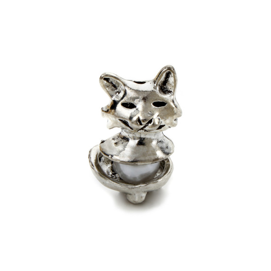 Image de Coupelle en Alliage de Zinc Chat Argent Vieilli (Approprié à Perle 10mm - 12mm) 13mm x 16mm 13mm x 14mm, 5 Sets