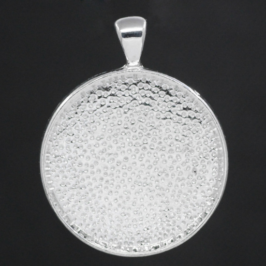 Image de Pendentif en Alliage de Zinc Rond Argenté (Convenable à Cabochon 30mm Dia) 4.2cm x 3.3cm, 5 PCs