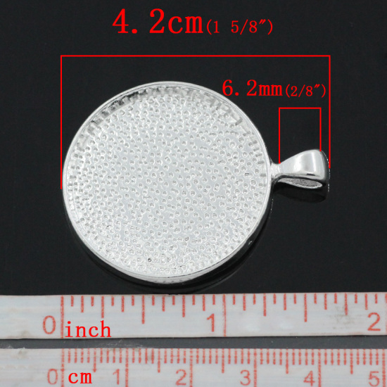 Image de Pendentif en Alliage de Zinc Rond Argenté (Convenable à Cabochon 30mm Dia) 4.2cm x 3.3cm, 5 PCs