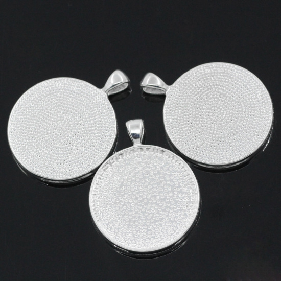 Image de Pendentif en Alliage de Zinc Rond Argenté (Convenable à Cabochon 30mm Dia) 4.2cm x 3.3cm, 5 PCs