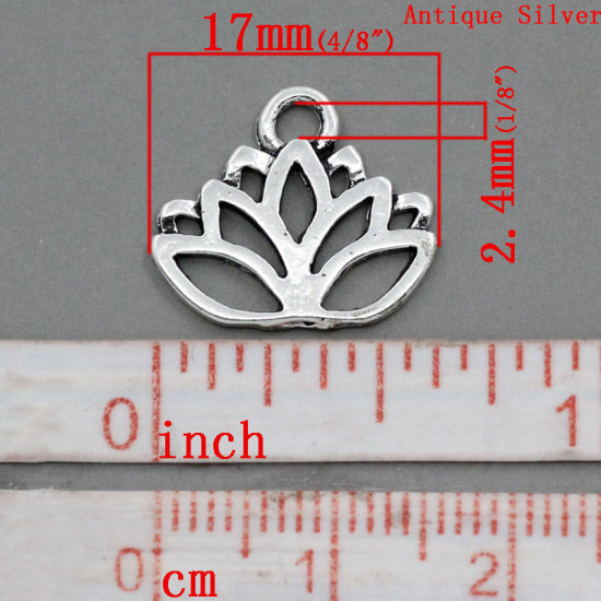 亜鉛合金 チャームペンダント フラワー 銀古美 17.0mm x 14.0mm、 50 PCs  の画像