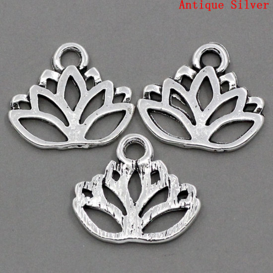 亜鉛合金 チャームペンダント フラワー 銀古美 17.0mm x 14.0mm、 50 PCs  の画像