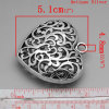 Picture of Zinc Metal Alloy 3D Pendants Heart Antique Silver Color Flower Hollow Carved 5.1cm(2") x 5cm(2"), 3 PCs