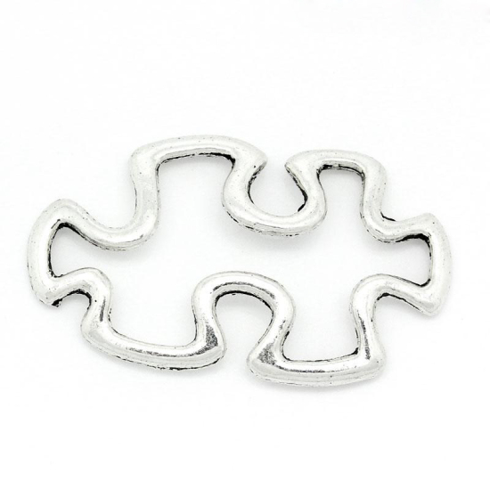 Picture of Connectors Findings Autism Puzzle Piece Antique Silver Color Hollow 30x18mm,50PCs