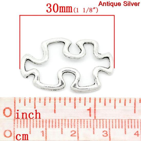 Picture of Connectors Findings Autism Puzzle Piece Antique Silver Color Hollow 30x18mm,50PCs
