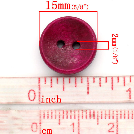 Image de Bouton de Couture en Bois Naturel 2 Trous Rond Couleur au Hasard 15mm Dia, 100 PCs