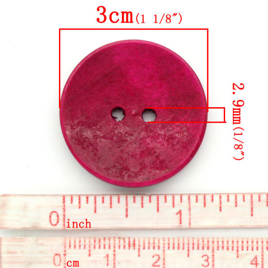 Image de Bouton de Couture en Bois Naturel 2 Trous Rond Couleur au Hasard 3cm Dia, 50 PCs