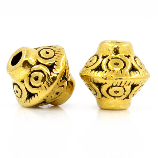 Image de Perle en Alliage de Zinc Bicône Or Vieilli 7mm x 6mm, Taille de Trou: 1mm, 100 PCs