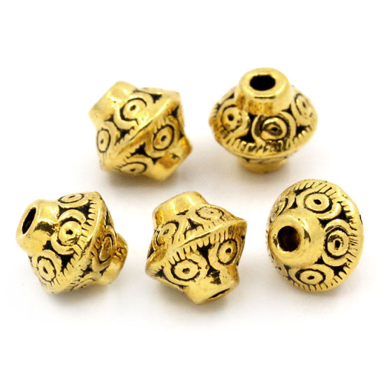 Image de Perle en Alliage de Zinc Bicône Or Vieilli 7mm x 6mm, Taille de Trou: 1mm, 100 PCs