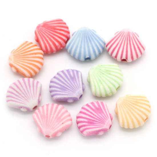 アクリルビーズ シェル  ランダムな色 約 12mm x 10mm、 穴：約 1mm、 200 個 の画像