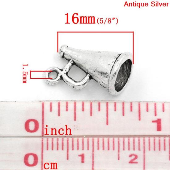 亜鉛合金 チャームペンダント ラッパ 銀古美 16.0mm x 9.0mm、 50 PCs  の画像