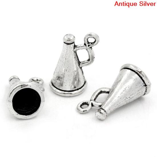 亜鉛合金 チャームペンダント ラッパ 銀古美 16.0mm x 9.0mm、 50 PCs  の画像