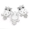 Picture of Zinc Metal Alloy Pendants Owl Animal Silver Tone White Enamel Clear & Black Rhinestone 5.1cm(2") x 3.2cm(1 2/8"), 3 PCs