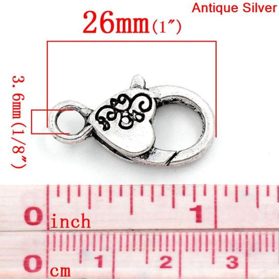 亜鉛合金 ロブスタークラスプ 銀古美 26mm x 13mm、 10 個 の画像