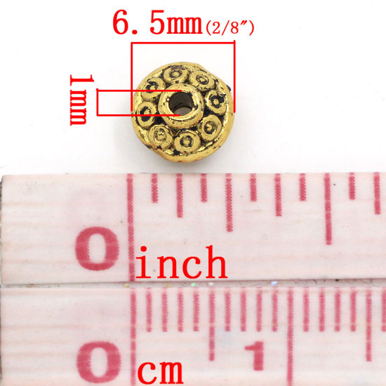 Image de Perles Bicônes en Alliage de Zinc UFO Or Vieilli 6.5mm Dia, Taille de Trou: 1mm, 200 Pcs