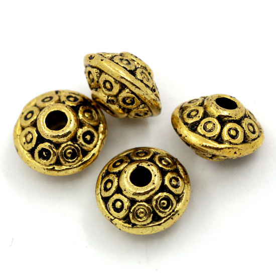 Image de Perles Bicônes en Alliage de Zinc UFO Or Vieilli 6.5mm Dia, Taille de Trou: 1mm, 200 Pcs