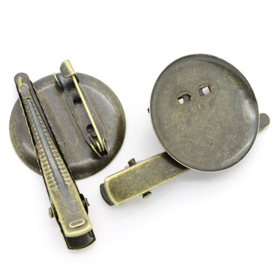 鉄系合金 ブローチ 円形 銅古美 台座付 ( 28mmに適応) 44mm x 29mm、 50 PCs の画像