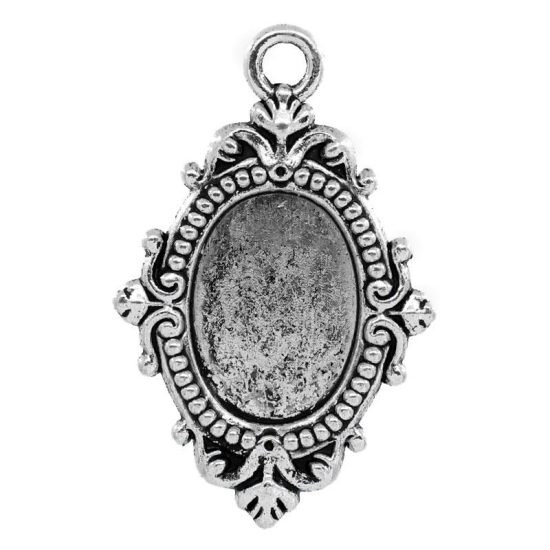 Image de Pendentif en Alliage de Zinc Ovale Argent Vieilli (Convenable à Cabochon 18mm x 13mm ) 40mm x 25mm, 10 PCs