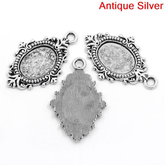 Image de Pendentif en Alliage de Zinc Ovale Argent Vieilli (Convenable à Cabochon 18mm x 13mm ) 40mm x 25mm, 10 PCs