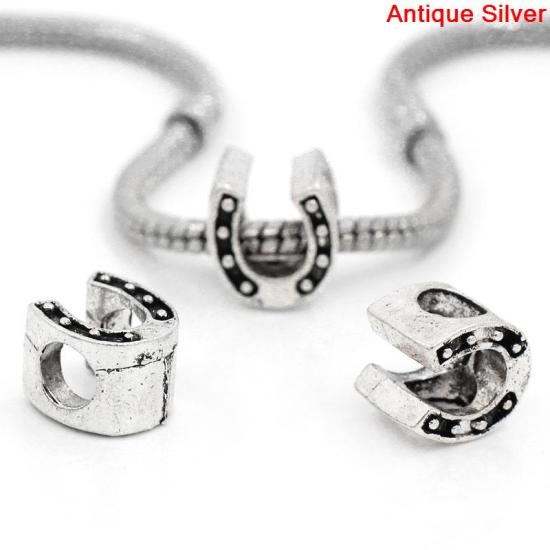 Image de Perles à Gros Trou au Style Européen en Alliage de Zinc Empreintes de Cheval Argent Antique 11mm x 10mm, Tailles de Trous: 5.1mm, 20 Pcs