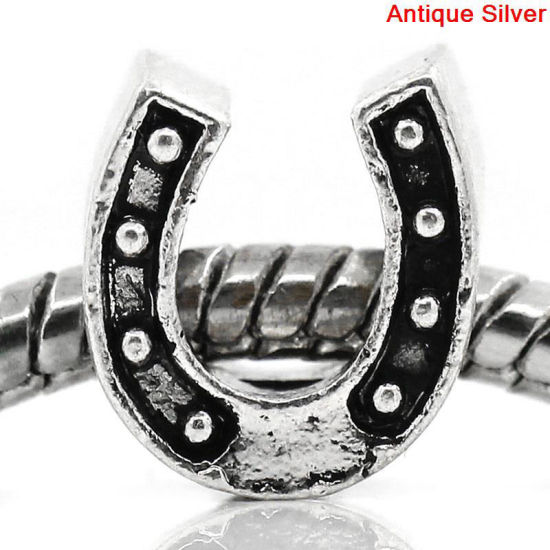 Image de Perles à Gros Trou au Style Européen en Alliage de Zinc Empreintes de Cheval Argent Antique 11mm x 10mm, Tailles de Trous: 5.1mm, 20 Pcs