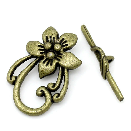 亜鉛合金 トグルクラスプ フラワー ブロンズトーン 2cm x 3cm 3cm x 0.6cm、 20 PCs の画像