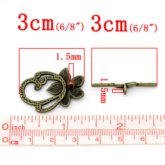 亜鉛合金 トグルクラスプ フラワー ブロンズトーン 2cm x 3cm 3cm x 0.6cm、 20 PCs の画像