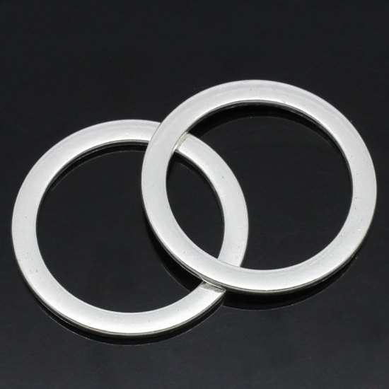 Picture of 20 PCs Zinc Based Alloy Connectors Charms Pendants Antique Silver Color Circle Ring 3.3cm Dia.