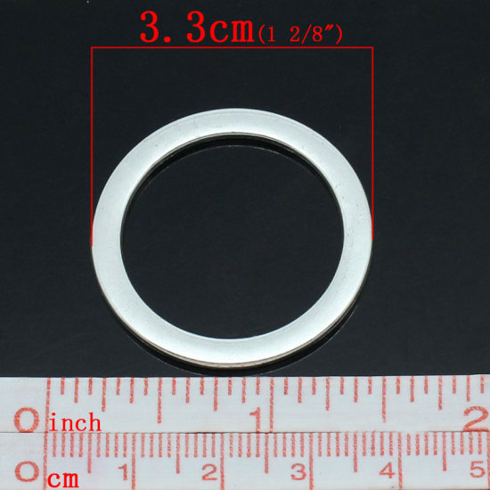 Picture of 20 PCs Zinc Based Alloy Connectors Charms Pendants Antique Silver Color Circle Ring 3.3cm Dia.