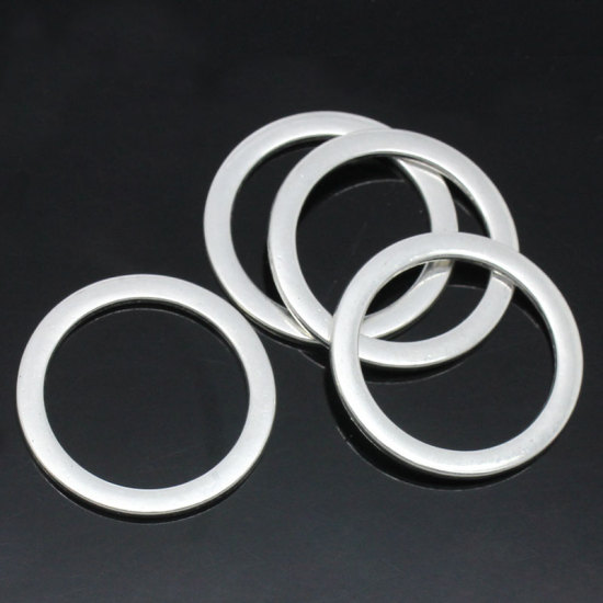 Picture of 20 PCs Zinc Based Alloy Connectors Charms Pendants Antique Silver Color Circle Ring 3.3cm Dia.