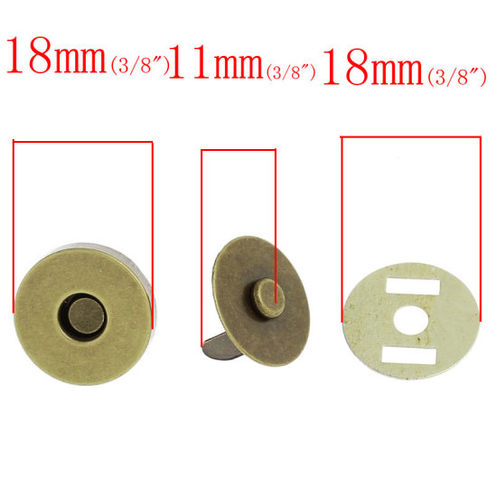 磁石 マグネットクラスプ 円形 銅古美 18mm x13mm 18mm x11mm 18mm、 20 セット の画像