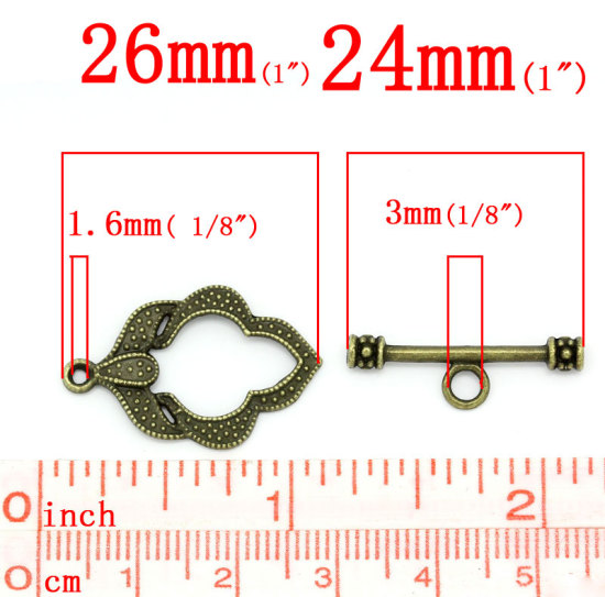 亜鉛合金 トグルクラスプ 葉 ブロンズトーン 26mm x 17mm 24mm x 7mm、 50 PCs の画像