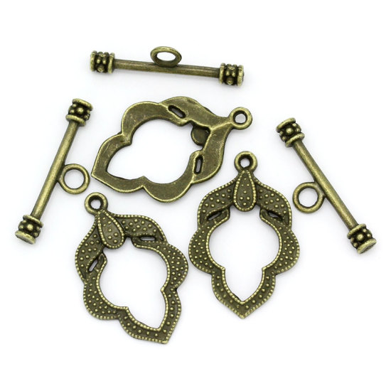 亜鉛合金 トグルクラスプ 葉 ブロンズトーン 26mm x 17mm 24mm x 7mm、 50 PCs の画像