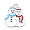 Picture of Zinc Based Alloy Pendants Silver Tone Multicolor Christmas Snowman Enamel 23mm x 19mm, 10 PCs