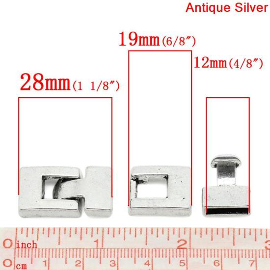 亜鉛合金 フッククラスプ 長方形 銀古美 28mm x 15mm、 10 セット の画像