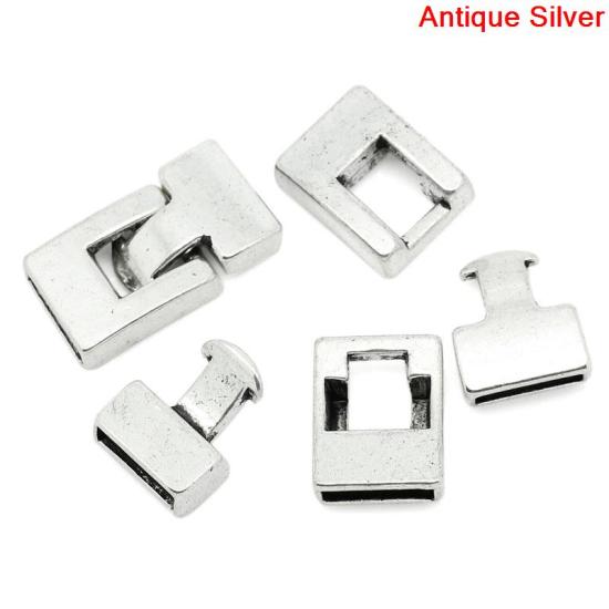 亜鉛合金 フッククラスプ 長方形 銀古美 28mm x 15mm、 10 セット の画像