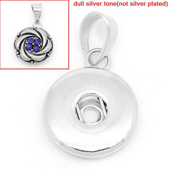 Image de Pendentifs Bouton Pression Convenable à 18mm/20mm Bouton Pression en Alliage Forme Rond Argent Mat 30mm x 19mm, Taille de Trou: 6.0mm, 2 Pcs