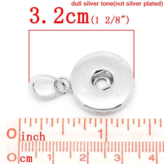 Image de Pendentifs Bouton Pression Convenable à 18mm/20mm Bouton Pression en Alliage Forme Rond Argent Mat 30mm x 19mm, Taille de Trou: 6.0mm, 2 Pcs