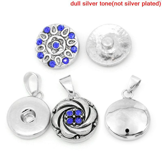 Image de Pendentifs Bouton Pression Convenable à 18mm/20mm Bouton Pression en Alliage Forme Rond Argent Mat 30mm x 19mm, Taille de Trou: 6.0mm, 2 Pcs