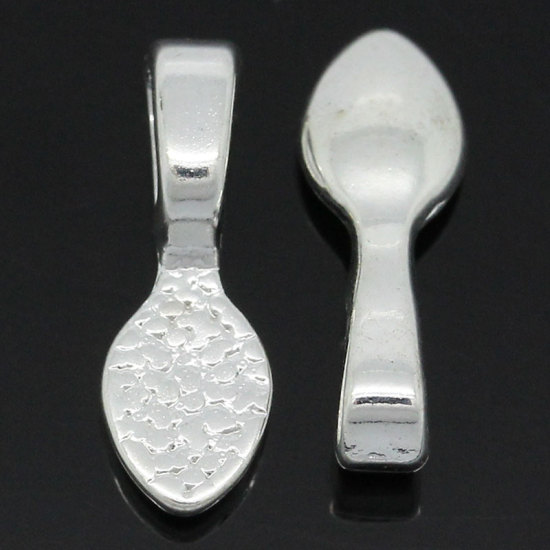 Picture of Zinc Based Alloy Glue On Bails Spoon Tableware Silver Plated 16mm x 5.5mm, 50 PCs