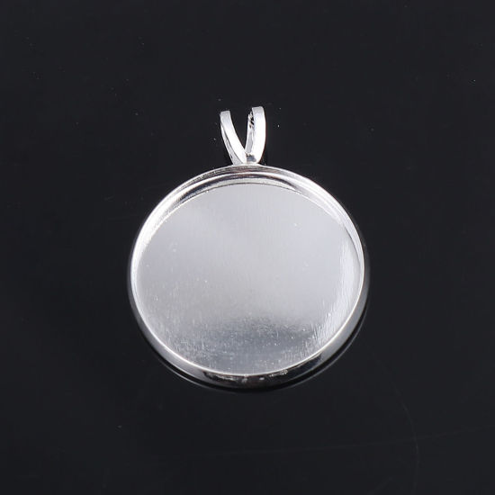 Image de Breloques en Laiton Rond Argent Mat 28mm x 22mm, 10 Pcs