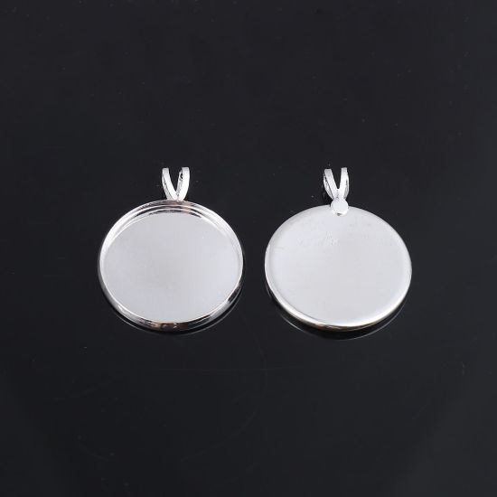 Image de Breloques en Laiton Rond Argent Mat 28mm x 22mm, 10 Pcs