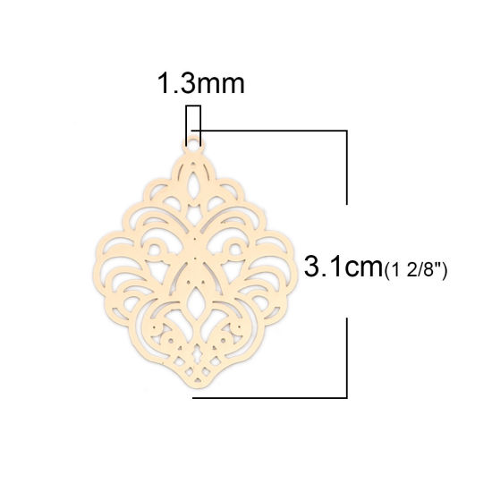 Imagen de Latón Filigrana Estampación Colgantes KC Dorado Flor 31mm x 24mm, 10 Unidades