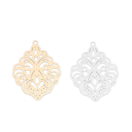 Imagen de Latón Filigrana Estampación Colgantes KC Dorado Flor 31mm x 24mm, 10 Unidades