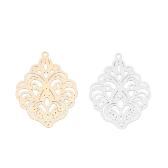 Imagen de Latón Filigrana Estampación Colgantes KC Dorado Flor 31mm x 24mm, 10 Unidades