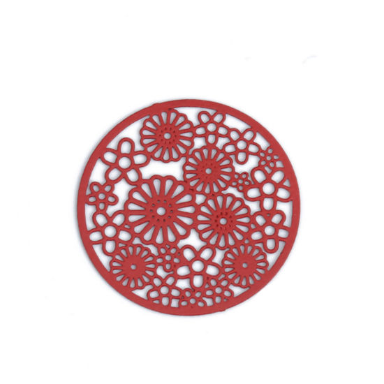 Immagine di Ottone Connettore Tondo Rosso Fiore Filigrana 22mm Dia., 10 Pz