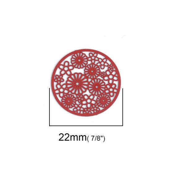Immagine di Ottone Connettore Tondo Rosso Fiore Filigrana 22mm Dia., 10 Pz