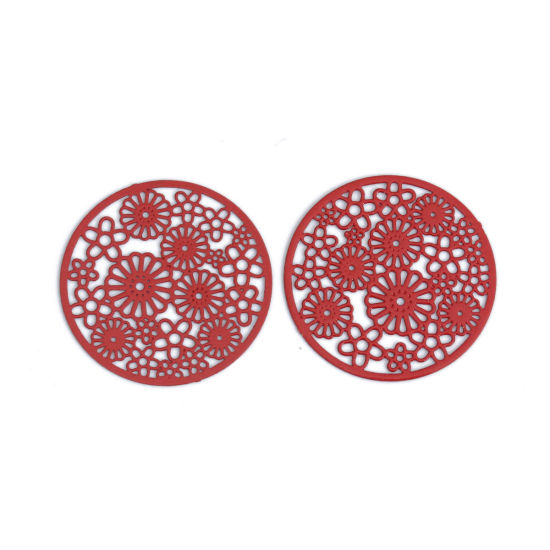 Immagine di Ottone Connettore Tondo Rosso Fiore Filigrana 22mm Dia., 10 Pz